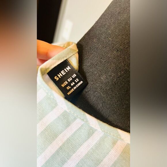 SHEIN XL Green White Striped Midi Sundress V-Neck A-Line Casual - Picture 10 of 12